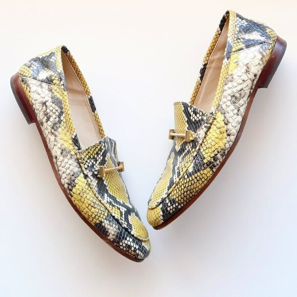 Sam Edelman Lior Yellow Snakeskin Leather Horse-bit Loafers, Slip On Shoes Sz. 8 - Picture 3 of 16